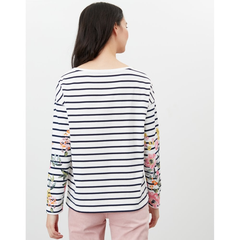 Joules Marina Print Dropped Shoulder Jersey Top -  Cream Navy Floral -1